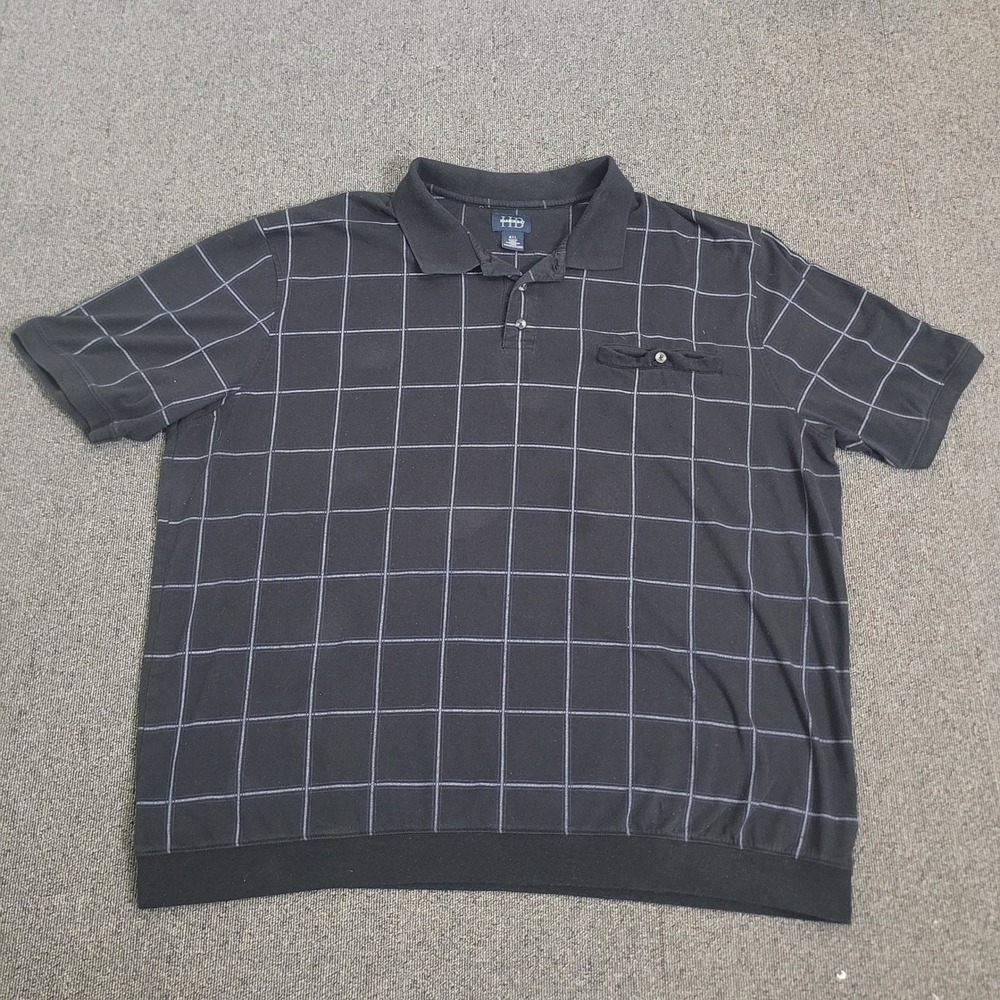 Harbor Bay 4XL Polo Shirt Mens Black Grid Pattern Short‎ Sleeve Pocket